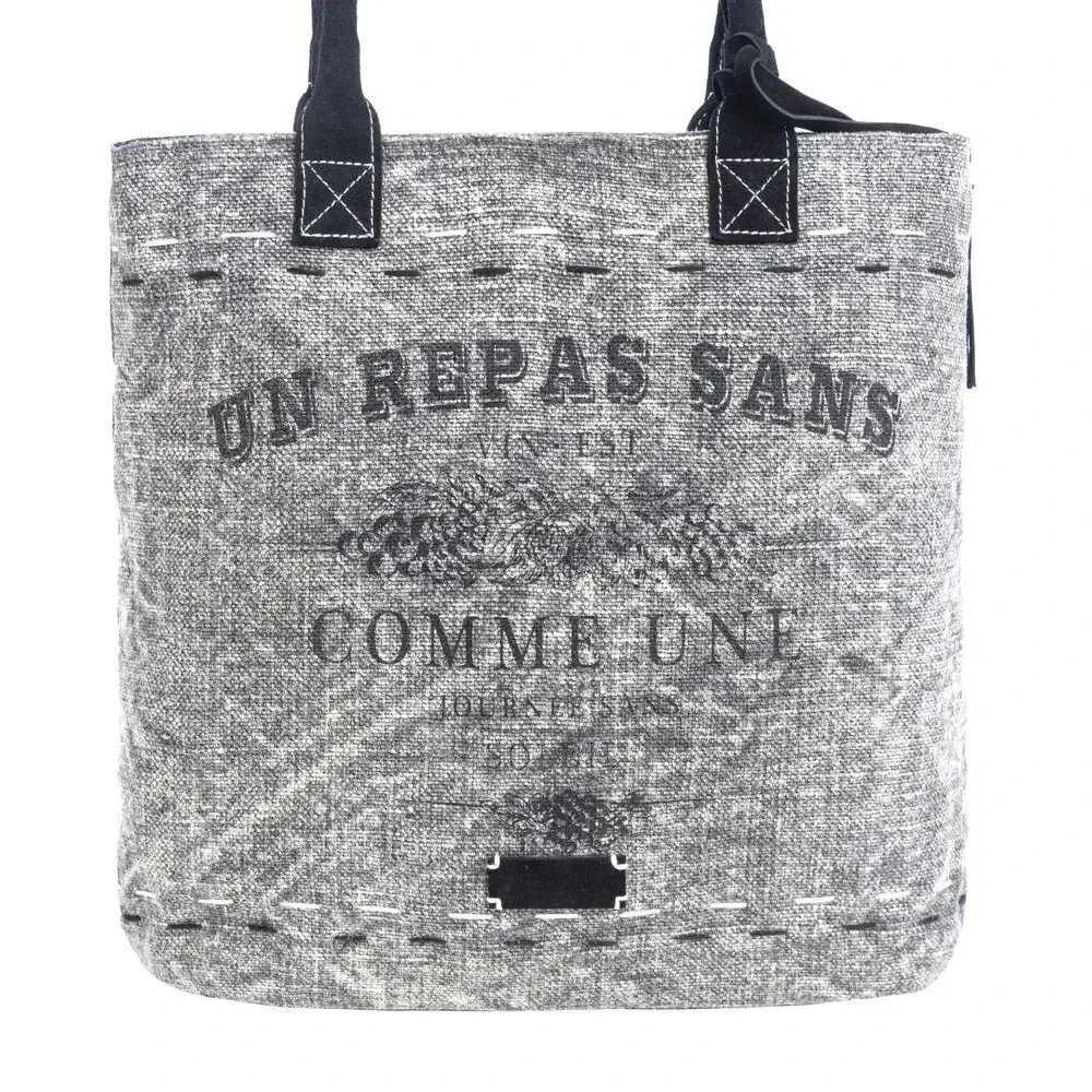 Myra Bag Handmade Cloudstar Tote Bag Upcycled Canvas & Cowhide Leather